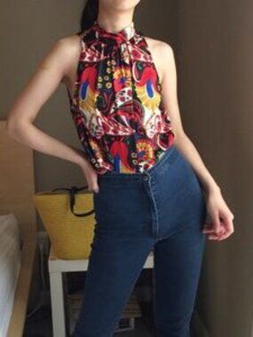 Multicolor Sleeveless, Medium High Collar Top